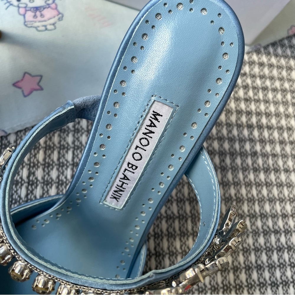 Manolo Blahnik Blue Embellished Pointed-Toe Mules - Picture 3 of 9